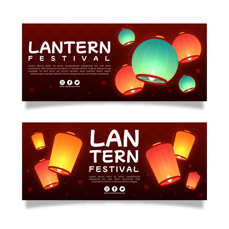 Free Vector gradient lantern festival horizontal banners set
