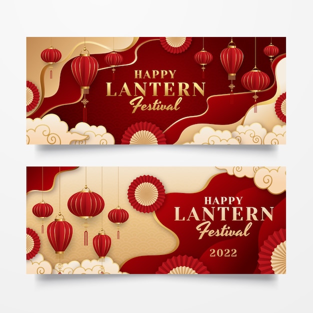 Gradient lantern festival horizontal banners set