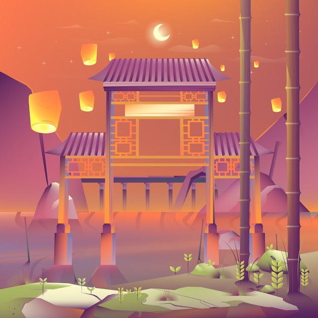 Gradient lantern festival illustration