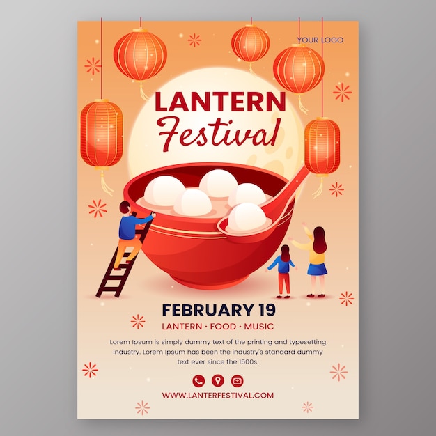 Free vector gradient lantern festival poster template