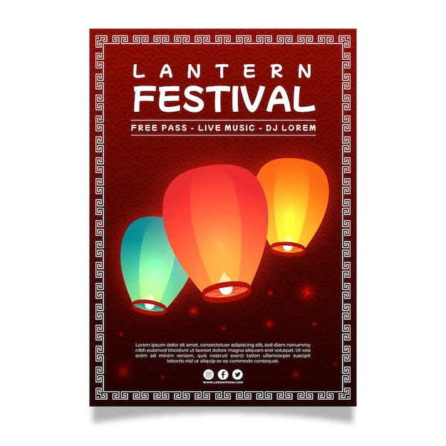 Vettore gratuito modello di poster verticale del festival delle lanterne sfumate