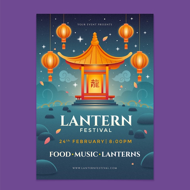 Gradient lantern festival vertical poster template