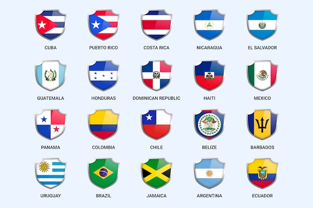 無料ベクター グラデーションラテンアメリカ国旗イラストセット