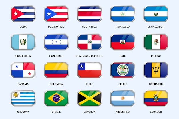 Vettore gratuito insieme dell'illustrazione delle bandiere di gradiente latam