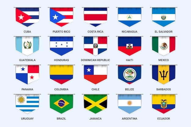 Vettore gratuito insieme dell'illustrazione delle bandiere di gradiente latam