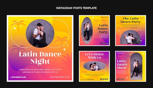 Free vector gradient latin dance party instagram posts