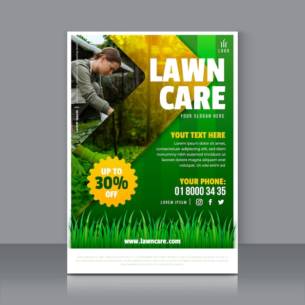 Free vector gradient lawn care flyer template