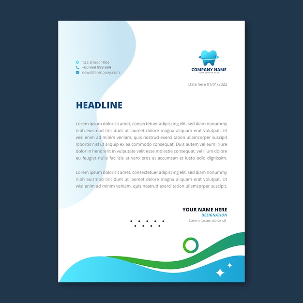 Free vector gradient letterhead template for dental clinic business