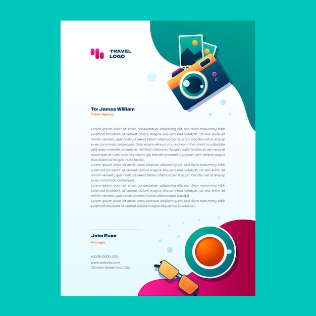 Gradient letterhead template for travel agency