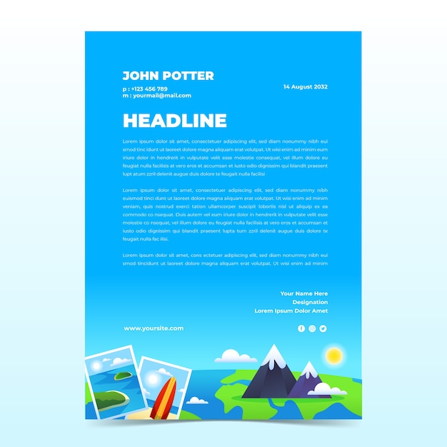 Free vector gradient letterhead template for travel agency