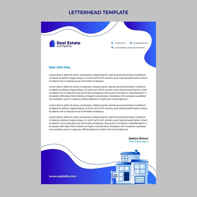 Gradient liquid shapes real estate letterhead