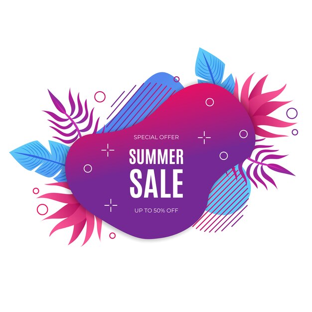 Gradient liquid summer sale banner with flotal elements