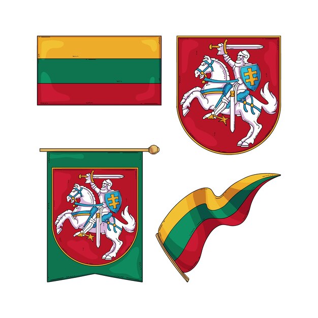 Gradient lithuania flags and national emblems set