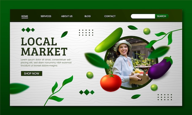Бесплатное векторное изображение Целевая страница местного рынка с градиентом