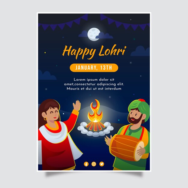 Gradient lohri festival celebration vertical poster template