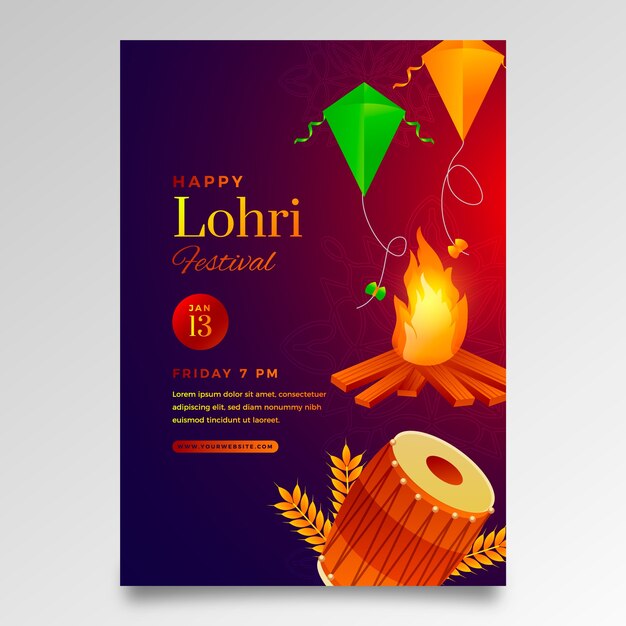 Gradient lohri festival vertical poster template