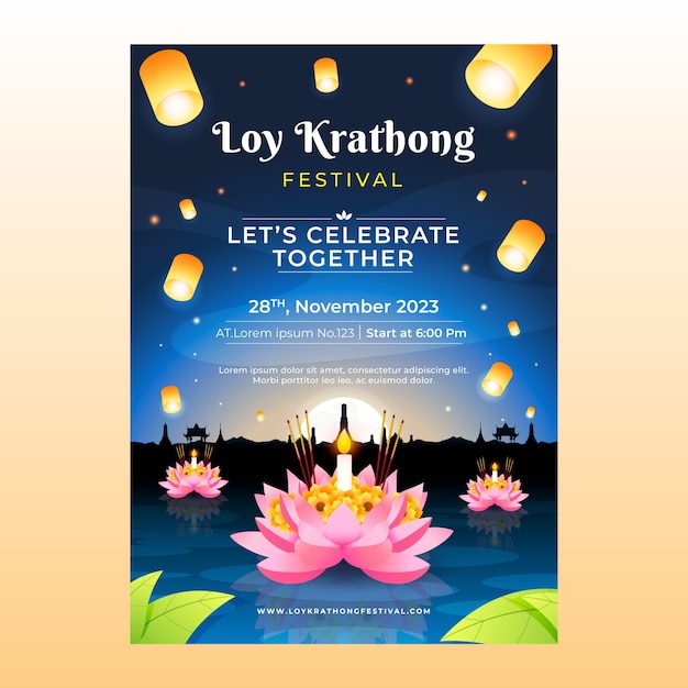 Gradient loy krathong vertical poster template