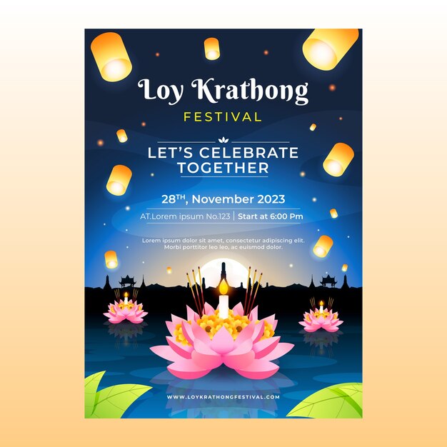 Градиентный вертикальный шаблон плаката Loy krathong