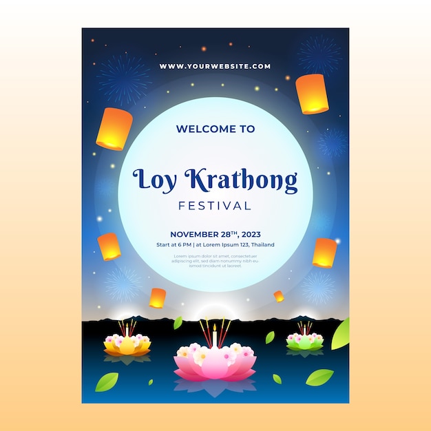 Vettore gratuito modello di poster verticale loy krathong gradiente