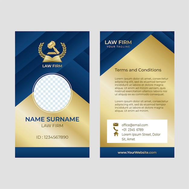 Gradient luxury law firm identity card template