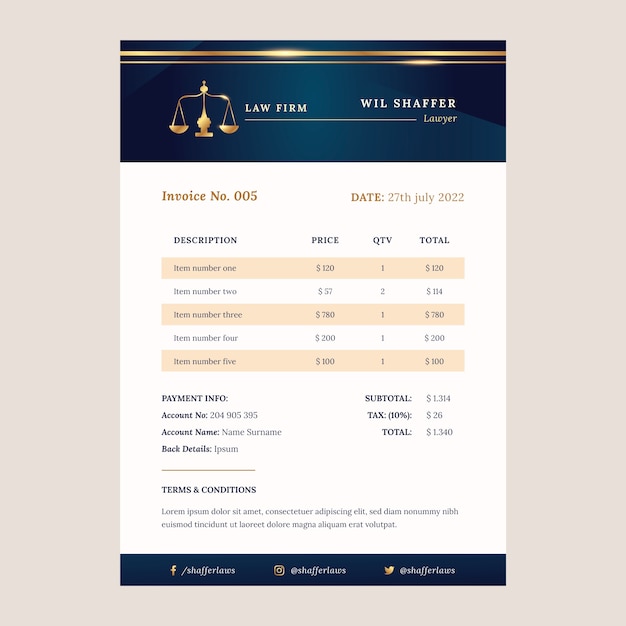 Бесплатное векторное изображение Счет-фактура юридической фирмы gradient luxury