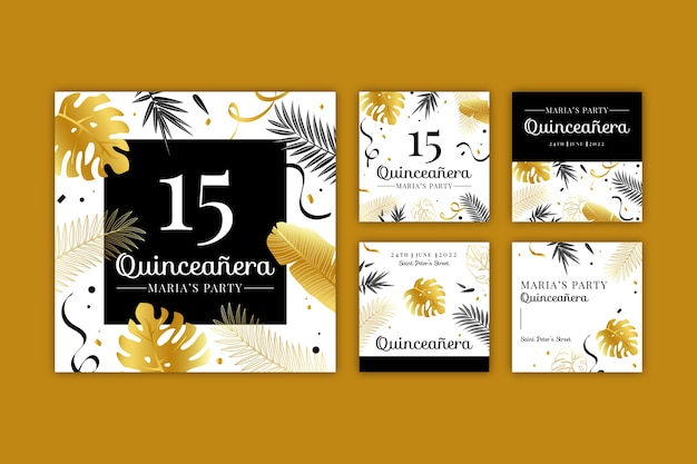 Бесплатное векторное изображение Градиентный роскошный пост в instagram quinceanera