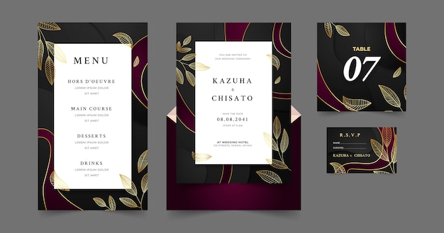 Free vector gradient luxury wedding stationery template