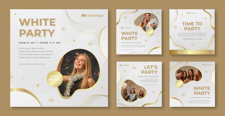 Free Vector gradient luxury white party instagram posts collection
