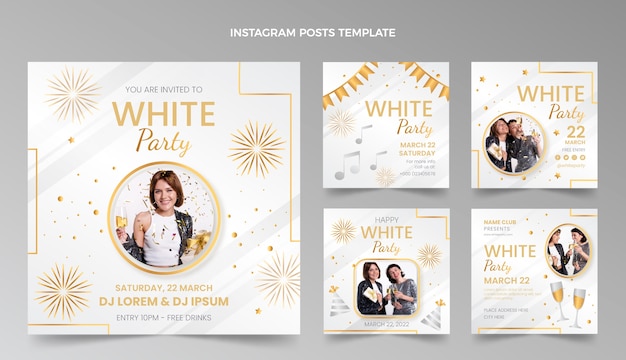 Free vector gradient luxury white party instagram posts collection