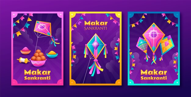 Gradient makar sankranti greeting cards collection