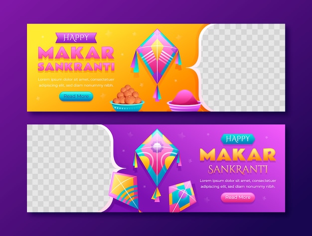 Gradient makar sankranti horizontal banner template