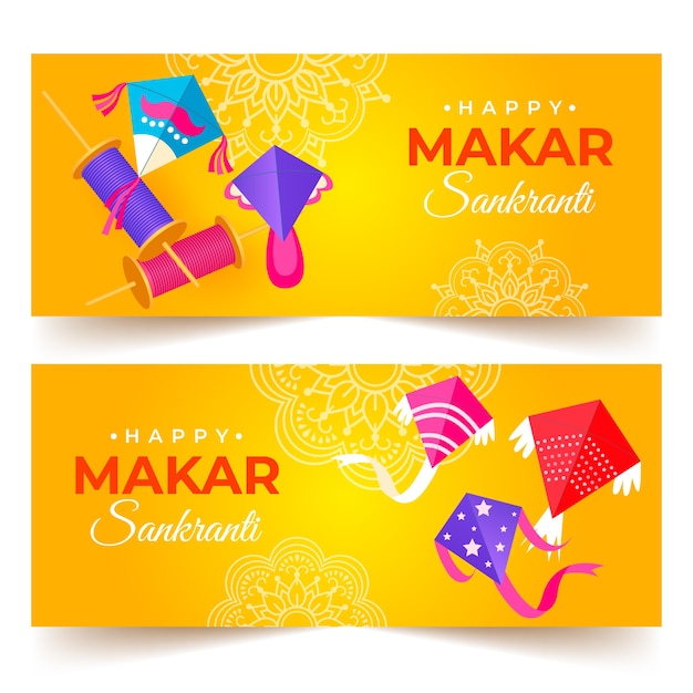 Vettore gratuito set di banner orizzontali sfumati makar sankranti