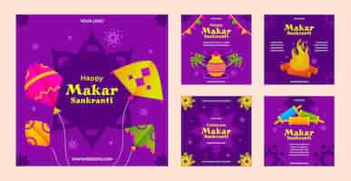 Free vector gradient makar sankranti instagram posts collection