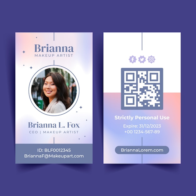 無料ベクター グラデーションメイクアップアーティストidカードテンプレート