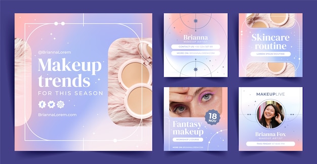 Free vector gradient makeup artist instagram posts