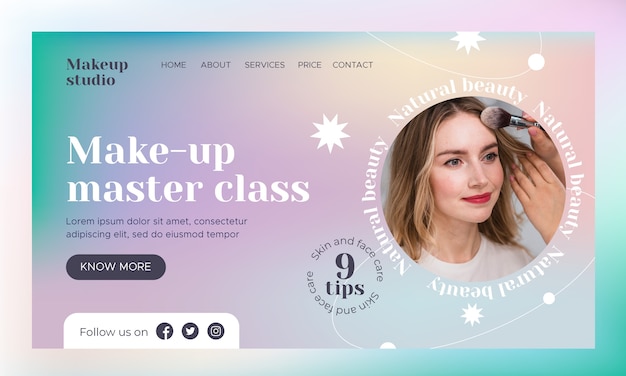 Free vector gradient makeup artist landing page template