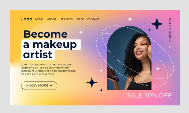 Gradient makeup artist landing page