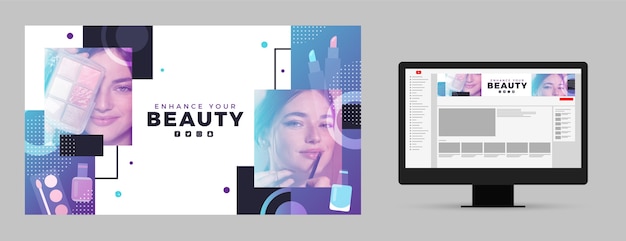 Free vector gradient makeup artist youtube channel art template