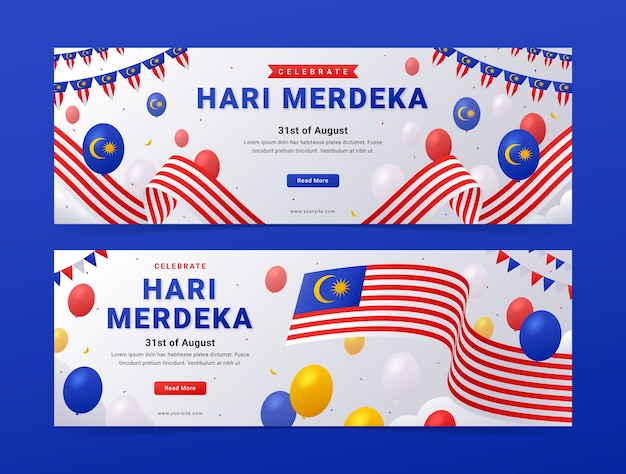Free vector gradient malaysia independence day horizontal banner template