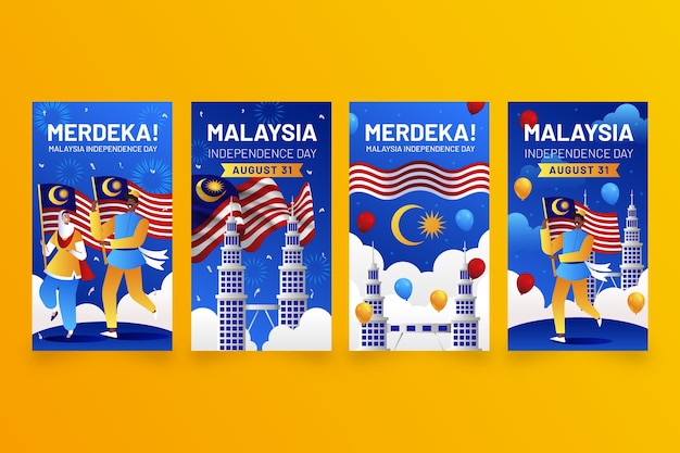 Free vector gradient malaysia independence day instagram stories collection