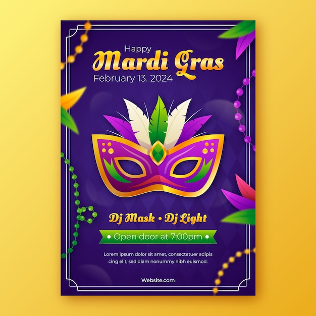 Free vector gradient mardi gras festival vertical poster template