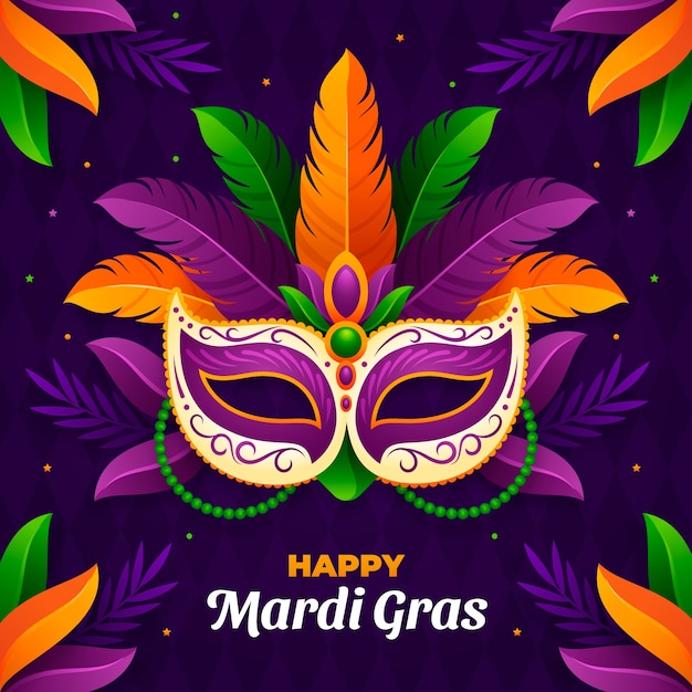 Vettore gratuito illustrazione di mardi gras in gradiente