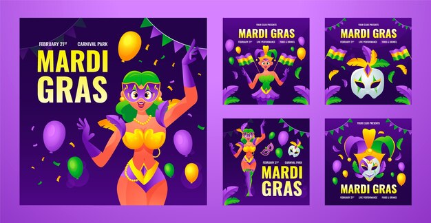 Gradient mardi gras instagram template