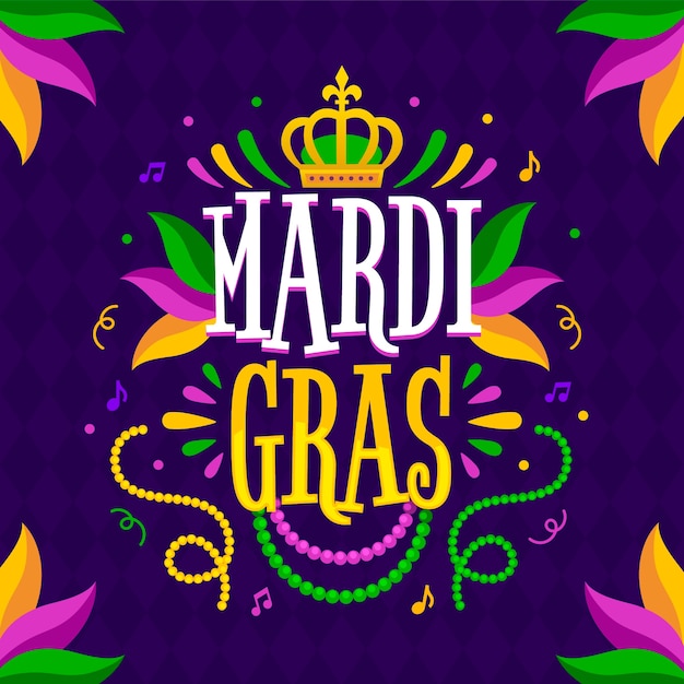 Gradient mardi gras text illustration