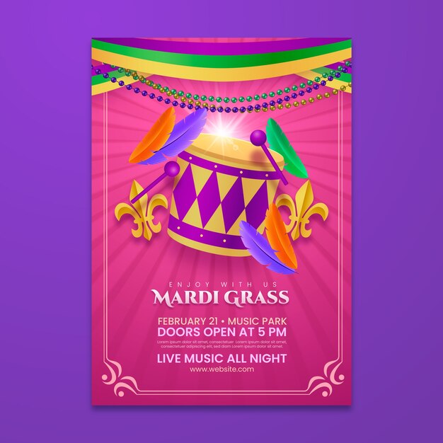 Gradient mardi gras vertical poster template