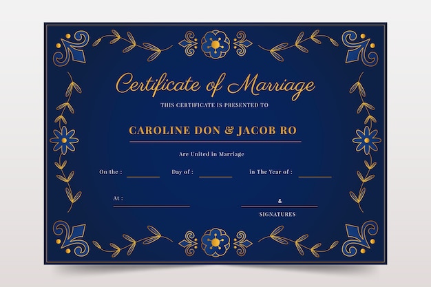 Modello di certificato di matrimonio sfumato