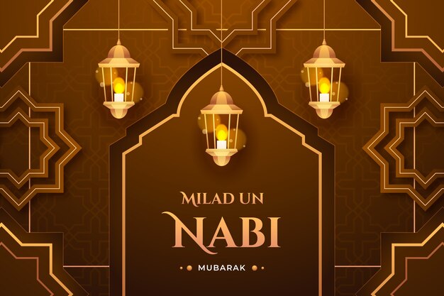 Free vector gradient mawlid al nabi background with lanterns