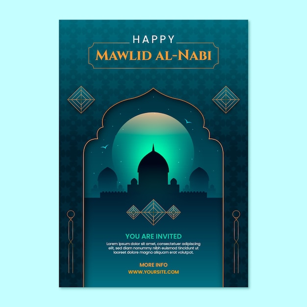 Free vector gradient mawlid al-nabi vertical poster template