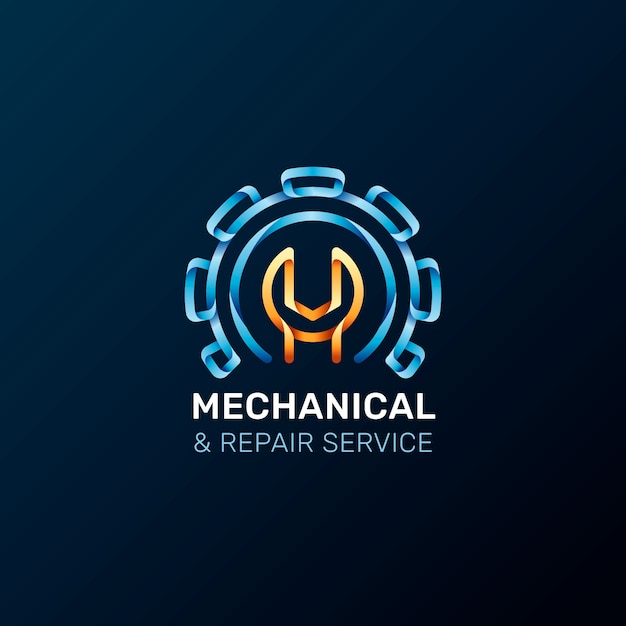 Vettore gratuito modello di progettazione del logo di riparazione meccanica sfumata