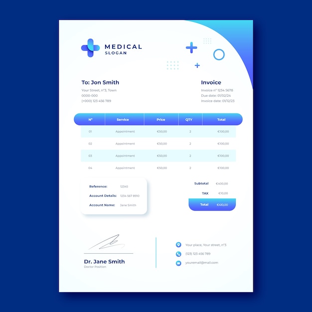 Шаблон счета-фактуры медицинского центра Gradient
